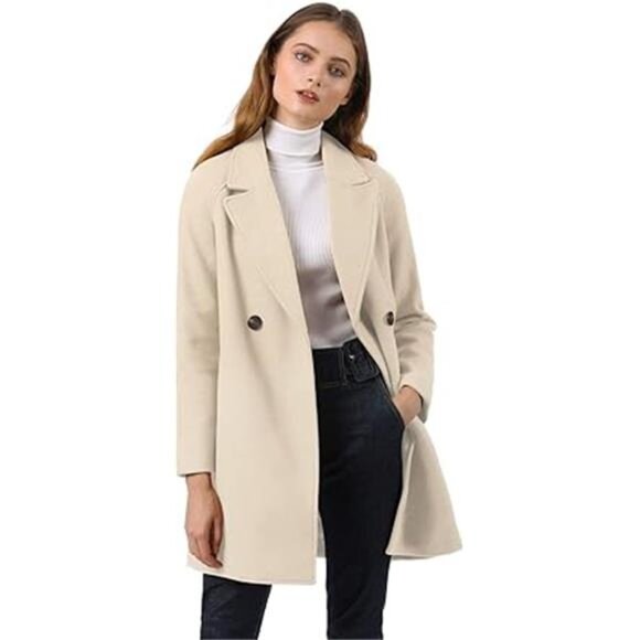 Women's Notched Lapel Double Breasted Raglan Winter Coats - Picture 7 of 7